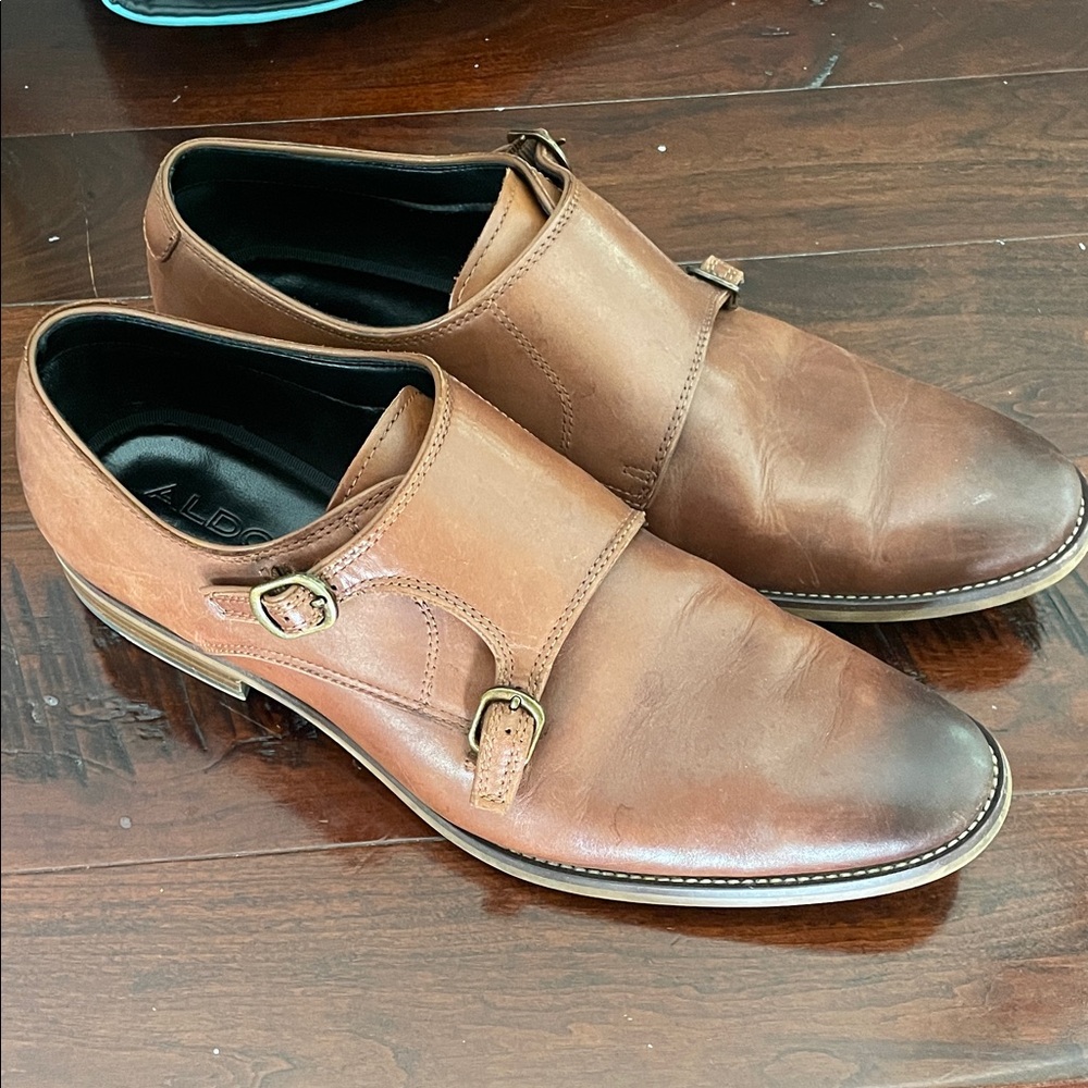 Aldo Men's Tan Leather Double Monk Strap Shoes Men’s size 10.5
